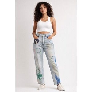Hollister California High Rise Mom Jean W26 L25 Hand Painted, Art Jeans,Upcycled